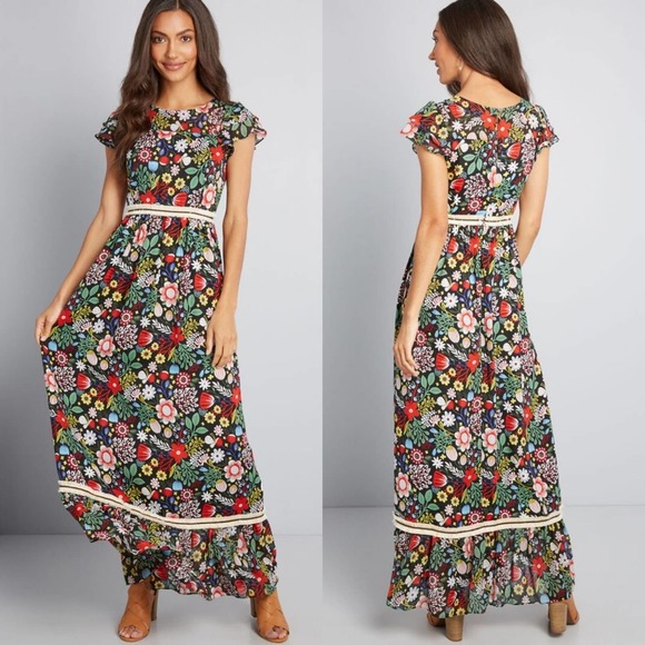 Modcloth 60s Floral Fringe Maxi Traffic People - Picture 4 of 8
